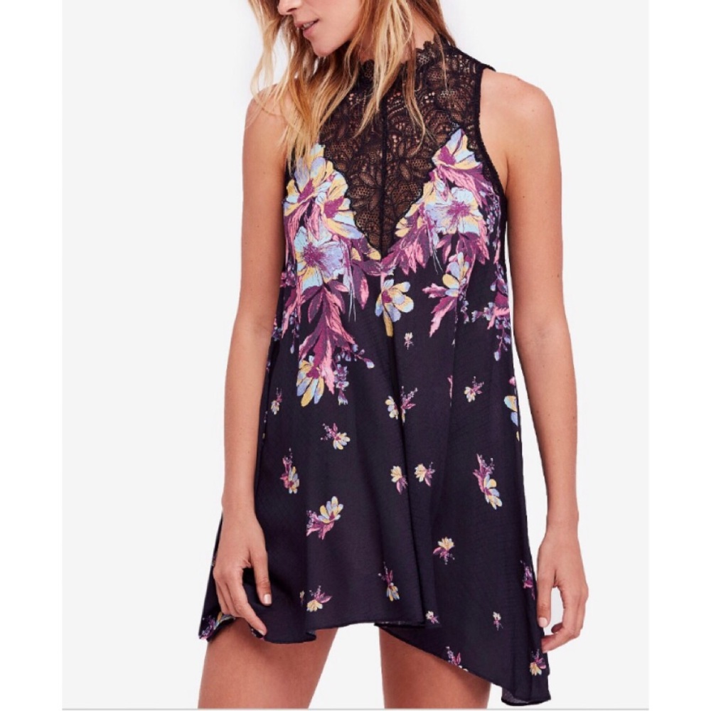 💫HP💫Free People Marsha Printed Lace-Neck Dress